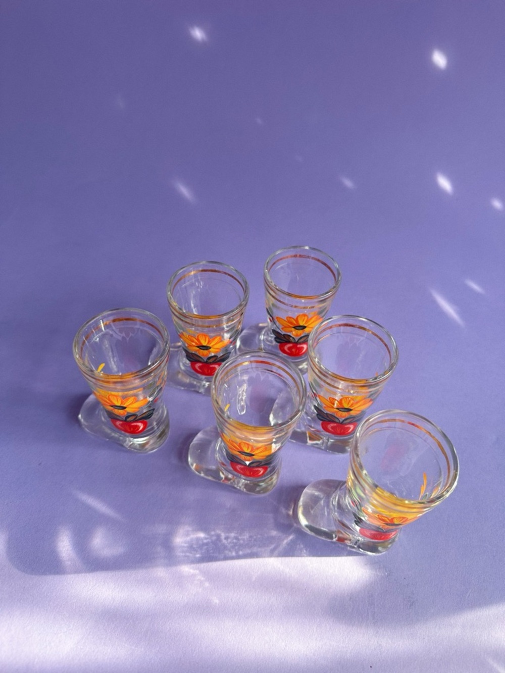 Set Of Mod Dep Glass Boot Shot Glasses Flower Decor Italy Set of 6 - Picture 2 of 6